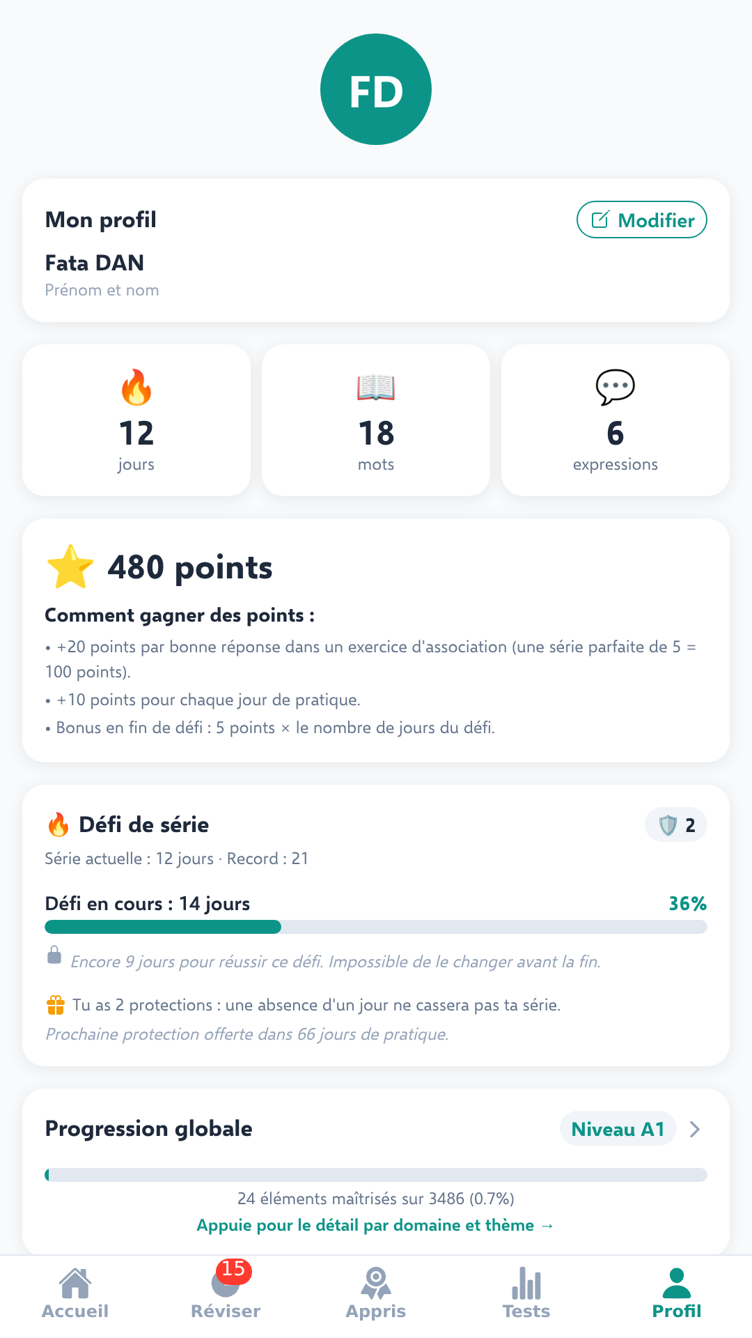 Profil et progression